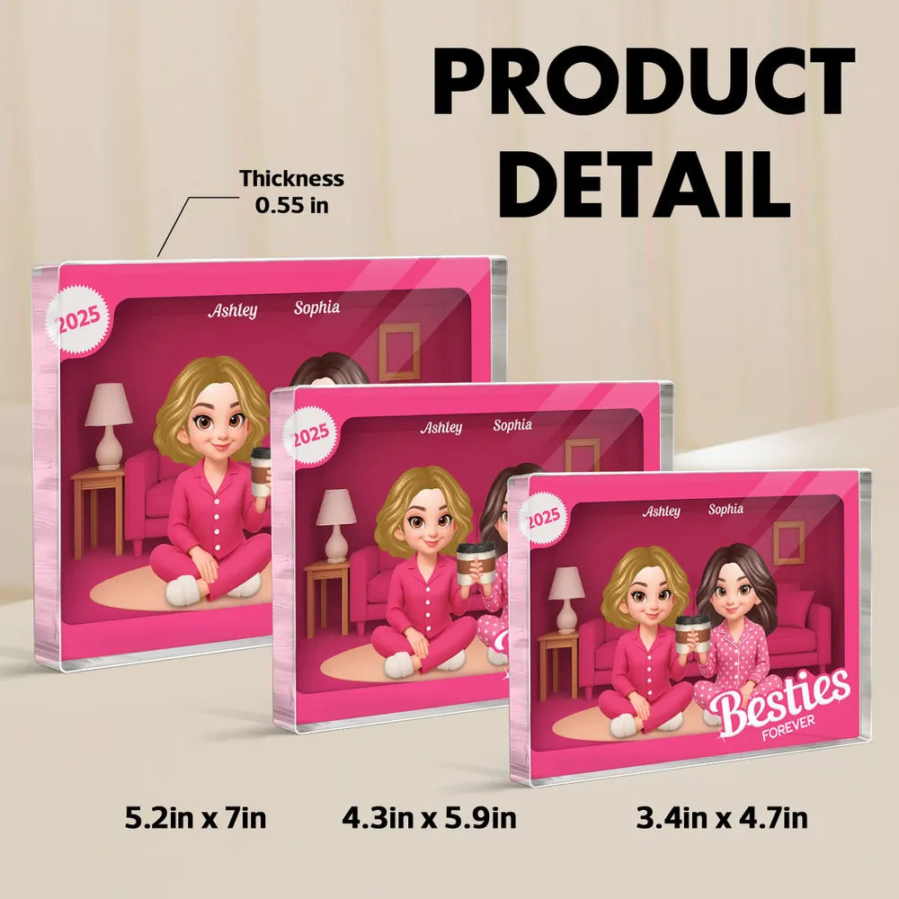 Pink Pajamas Besties In House Toy Box 3D Effect Personlized Acrylic Block