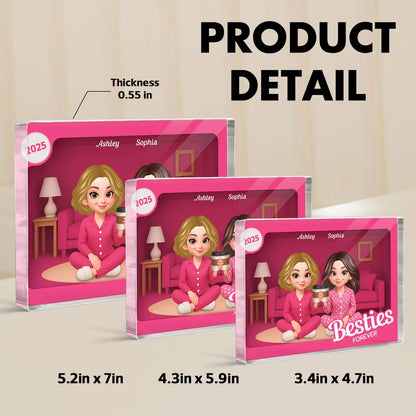 Pink Pajamas Besties In House Toy Box 3D Effect Personlized Acrylic Block