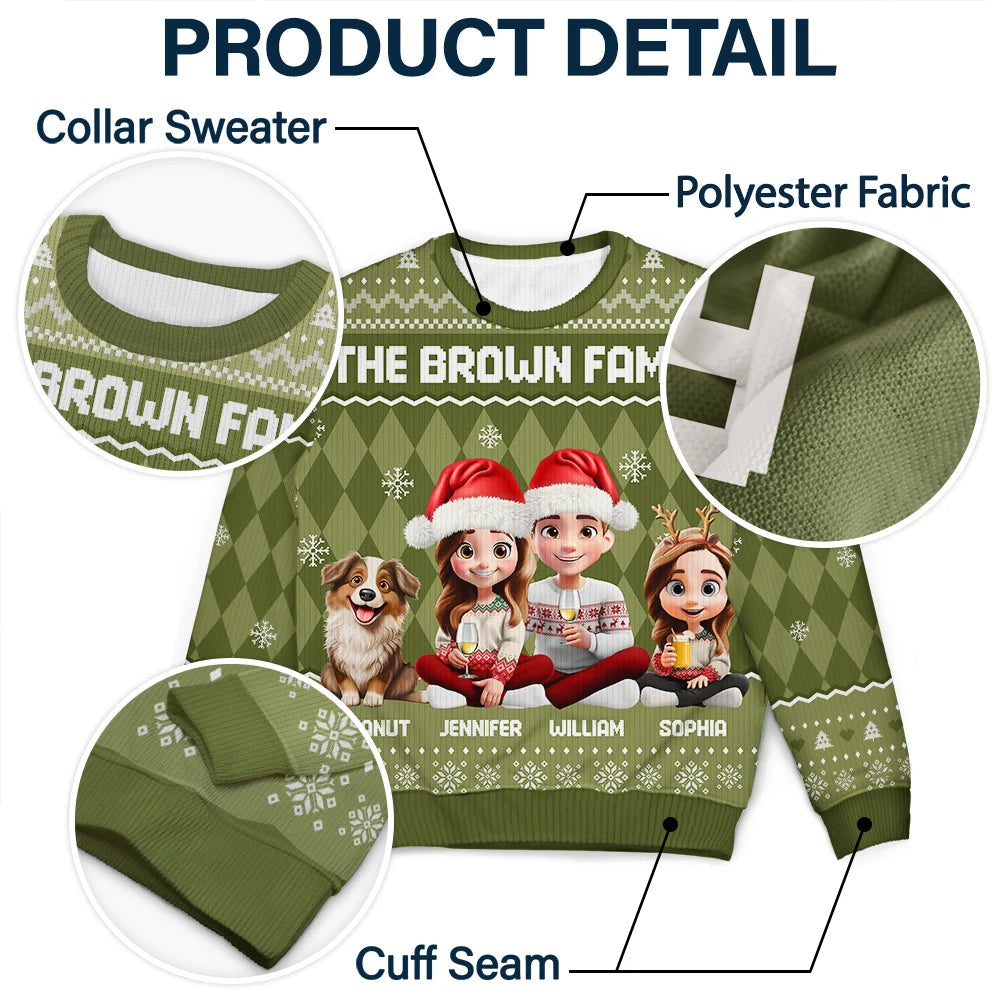 Christmas Family With Kids & Pets Argyle Pattern - Personalized Unisex Ugly Sweater
