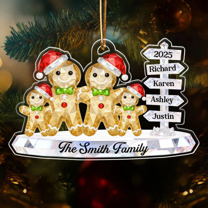 Gingerbread Family 3D Crystal Effect Custom Name Sign Post - Personalized Acrylic Ornament - Christmas Gift for Family