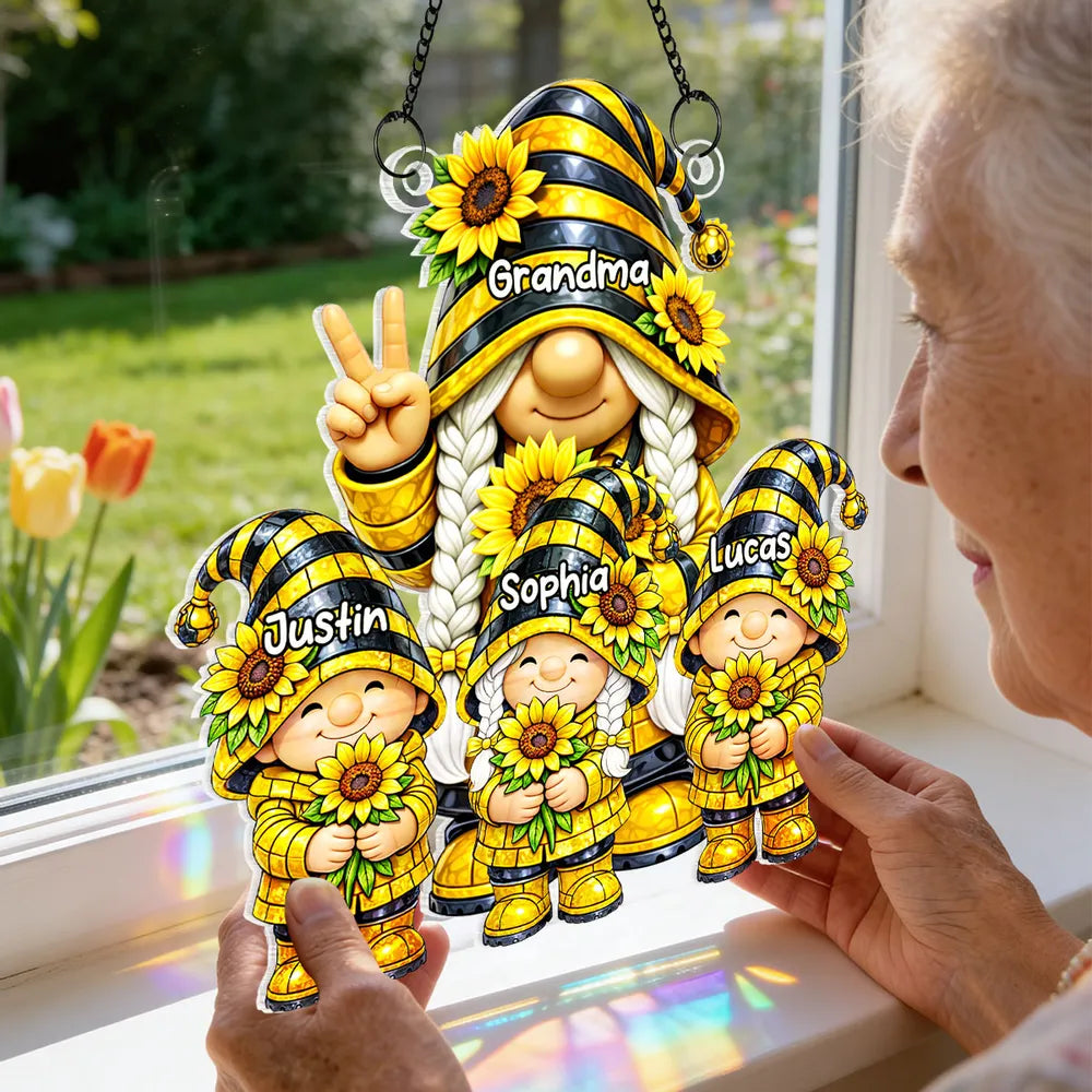 Grandma Grandkids Gnome Sunflower - Personalized Suncatcher - Gift For Grandma