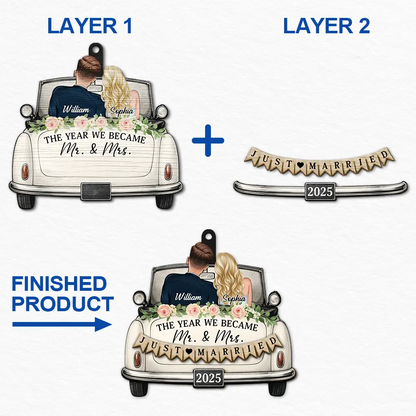 The Year We Became Mr & Mrs Couple In Car - Personalized 1-Layered Wooden Ornament