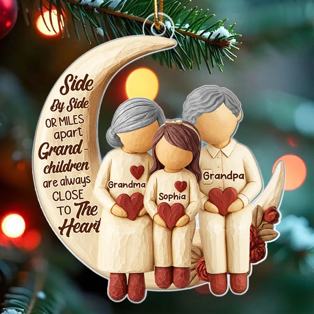 Side by Side or Miles Apart Grandma Grandpa & Grandkids - Personalized Acrylic Ornament - Christmas Gift for Grandparents, Granchildren