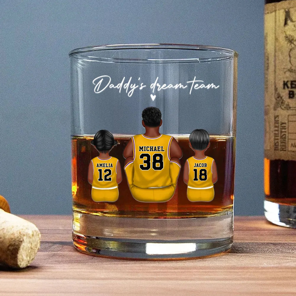 Basketball Daddy's Dream Team Personalized Wine Glass, Father's Day Gift for Basketball Dads