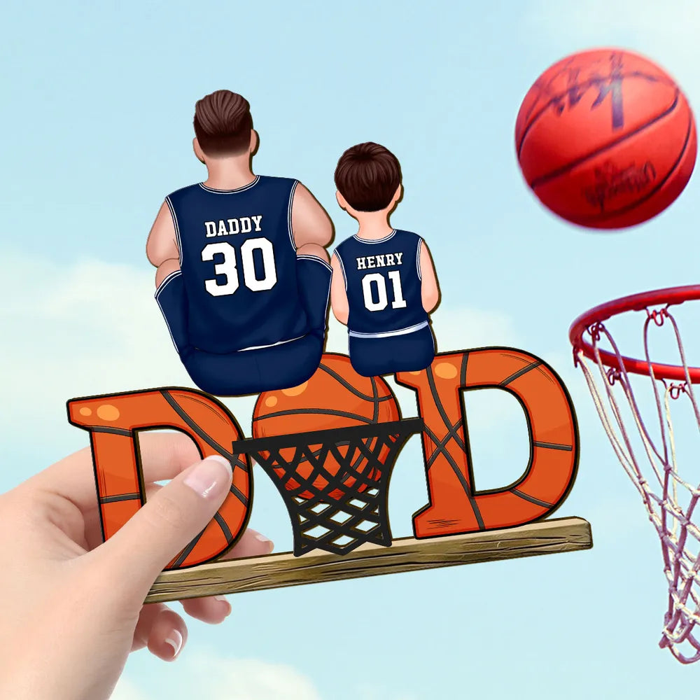 Basketball Dad & Kids Personalized 2-Layer Standing Wooden Plaque, Father’s Day Gift for Dads, Gift for Husband