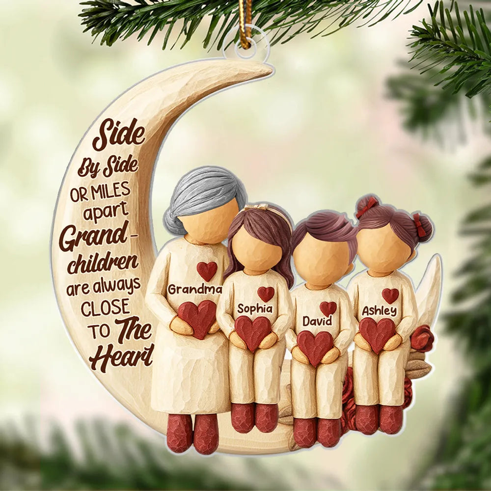 Side by Side or Miles Apart Grandma Grandpa & Grandkids - Personalized Acrylic Ornament - Christmas Gift for Grandparents, Granchildren