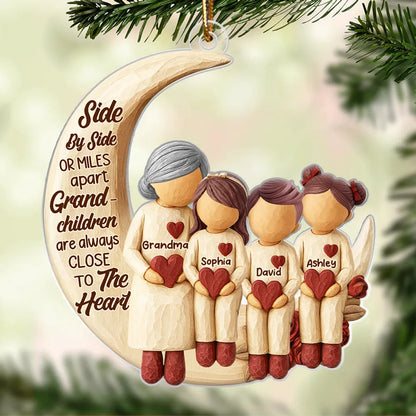 Side by Side or Miles Apart Grandma Grandpa & Grandkids - Personalized Acrylic Ornament - Christmas Gift for Grandparents, Granchildren