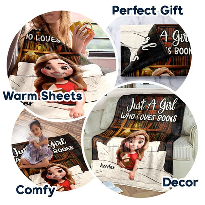 Just A Girl Who Loves Books 3D Effect - Personalized Fleece Blanket
