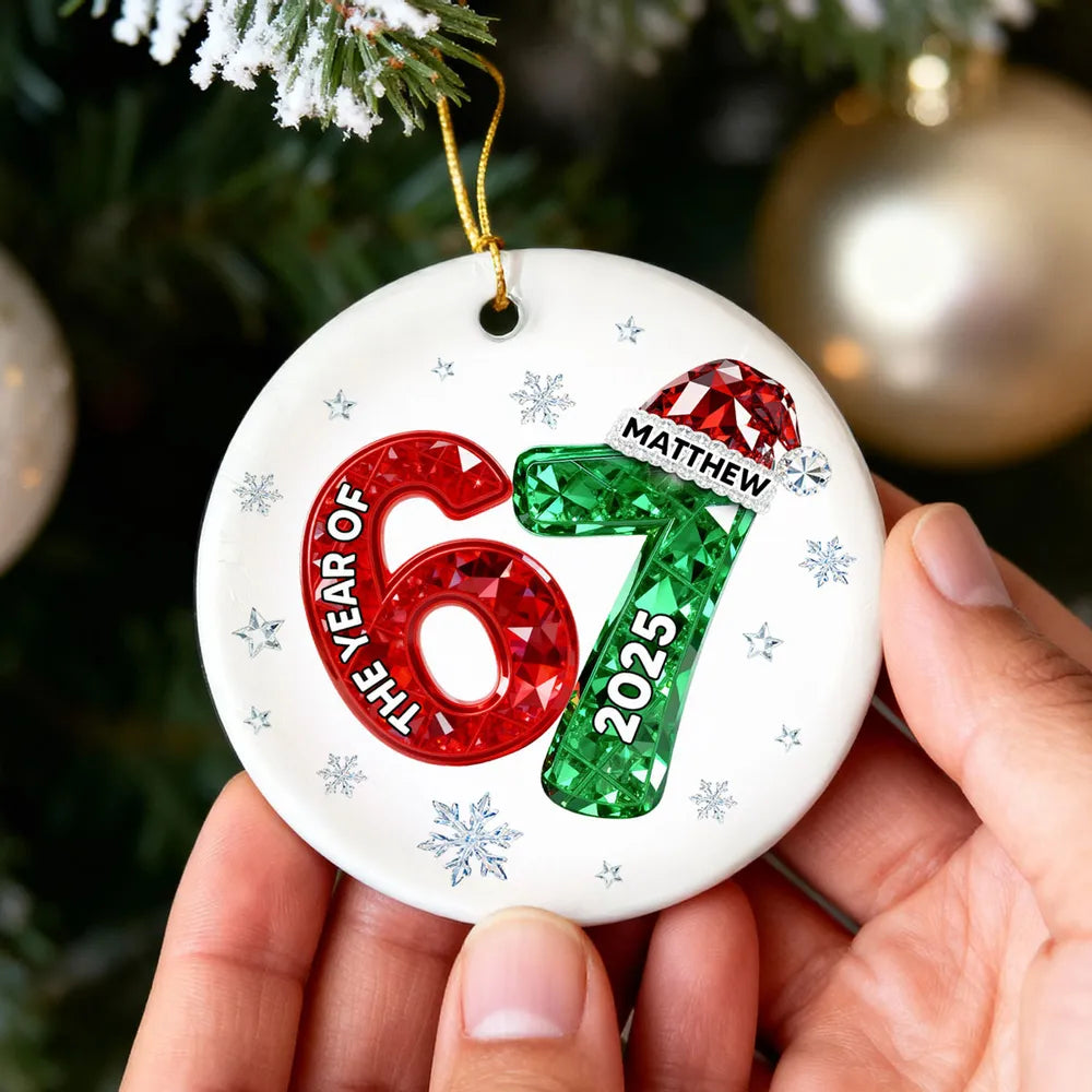 Shining Effect Teen Boy Girl 2025 Trending Slang Christmas 67 Six Seven - Personalized Ceramic Ornament - Funny Christmas Gift For Teen, Grandkid, Gen Alpha