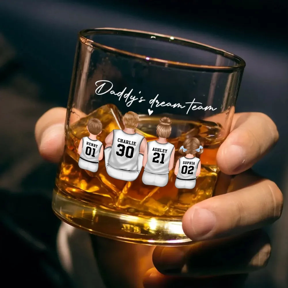 Basketball Daddy's Dream Team Personalized Wine Glass, Father's Day Gift for Basketball Dads