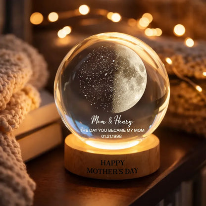 Custom Moon Phase & Star Map by Date Engraved Wooden Base - Personalized Crystal Ball LED Night Light - Heartfelt Gift for Mom