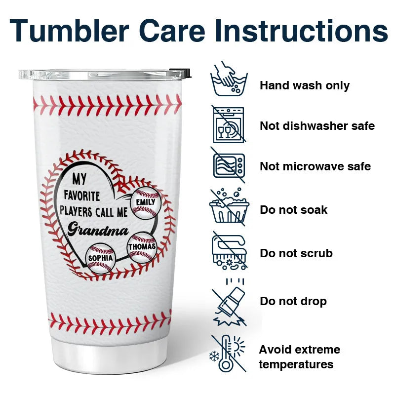 Baseball My Favorite Players Call Me Grandma Mom - Personalized Tumbler - Mother's Day Gift For Grandma