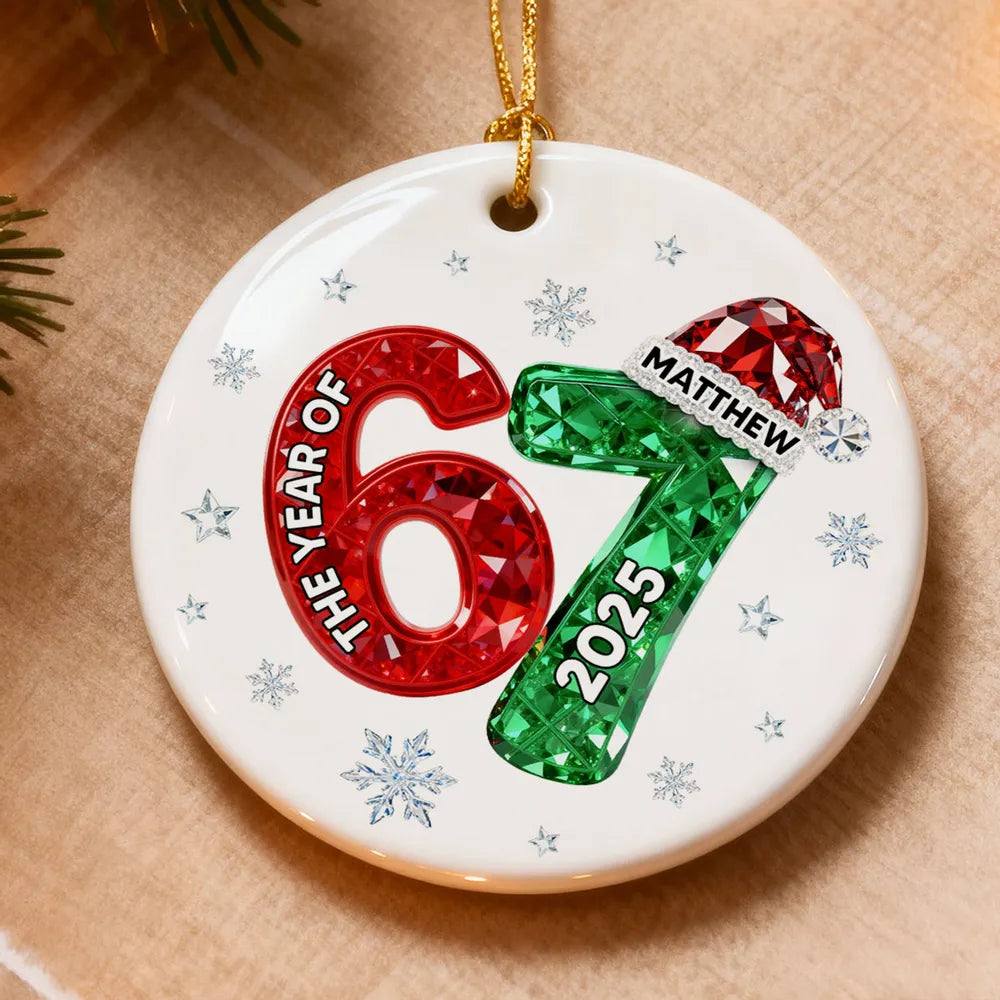 Shining Effect Teen Boy Girl 2025 Trending Slang Christmas 67 Six Seven - Personalized Ceramic Ornament - Funny Christmas Gift For Teen, Grandkid, Gen Alpha