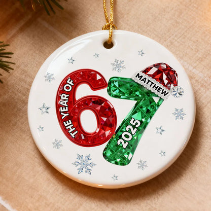 Shining Effect Teen Boy Girl 2025 Trending Slang Christmas 67 Six Seven - Personalized Ceramic Ornament - Funny Christmas Gift For Teen, Grandkid, Gen Alpha