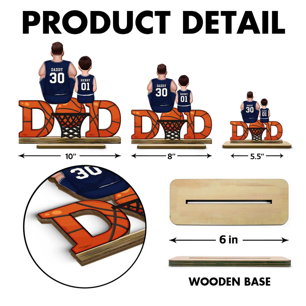 Basketball Dad & Kids Personalized 2-Layer Standing Wooden Plaque, Father’s Day Gift for Dads, Gift for Husband
