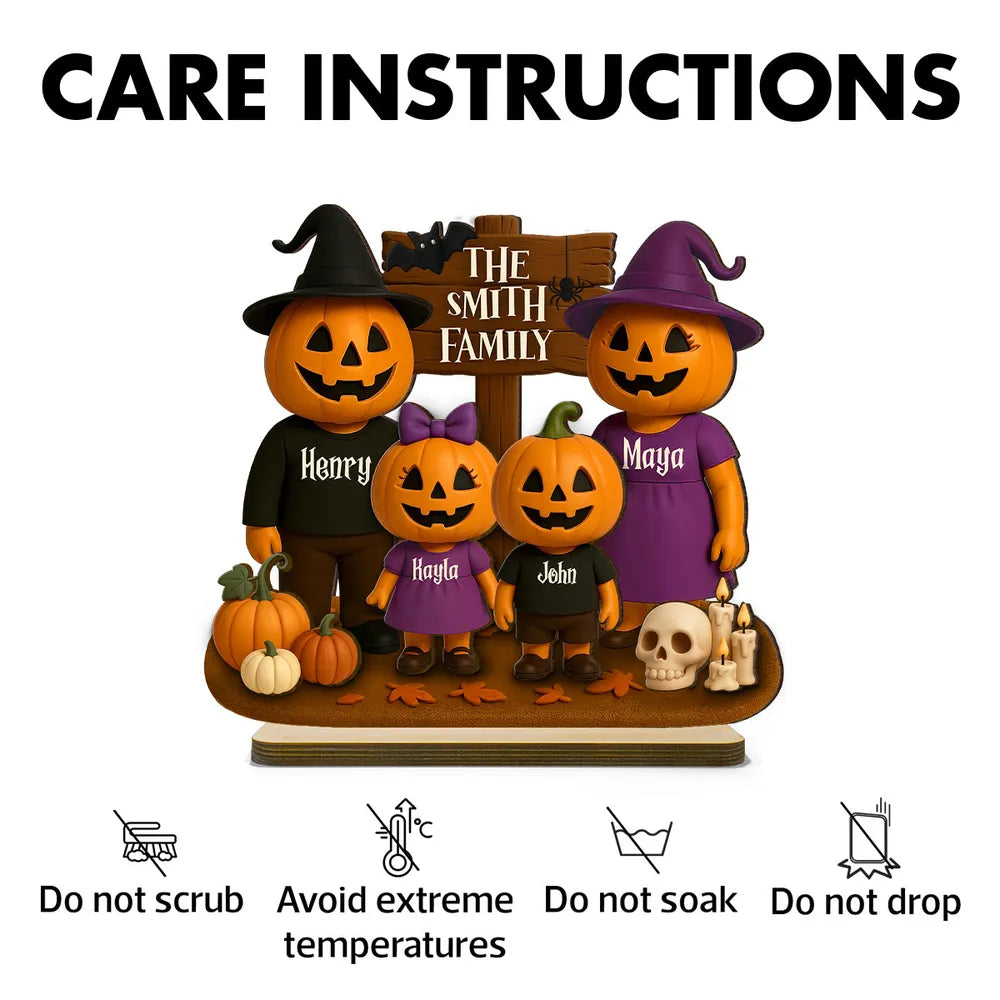 Jack O' Lantern Family 3D Effect Personalized Standing Wooden Plaque, Halloween Decor