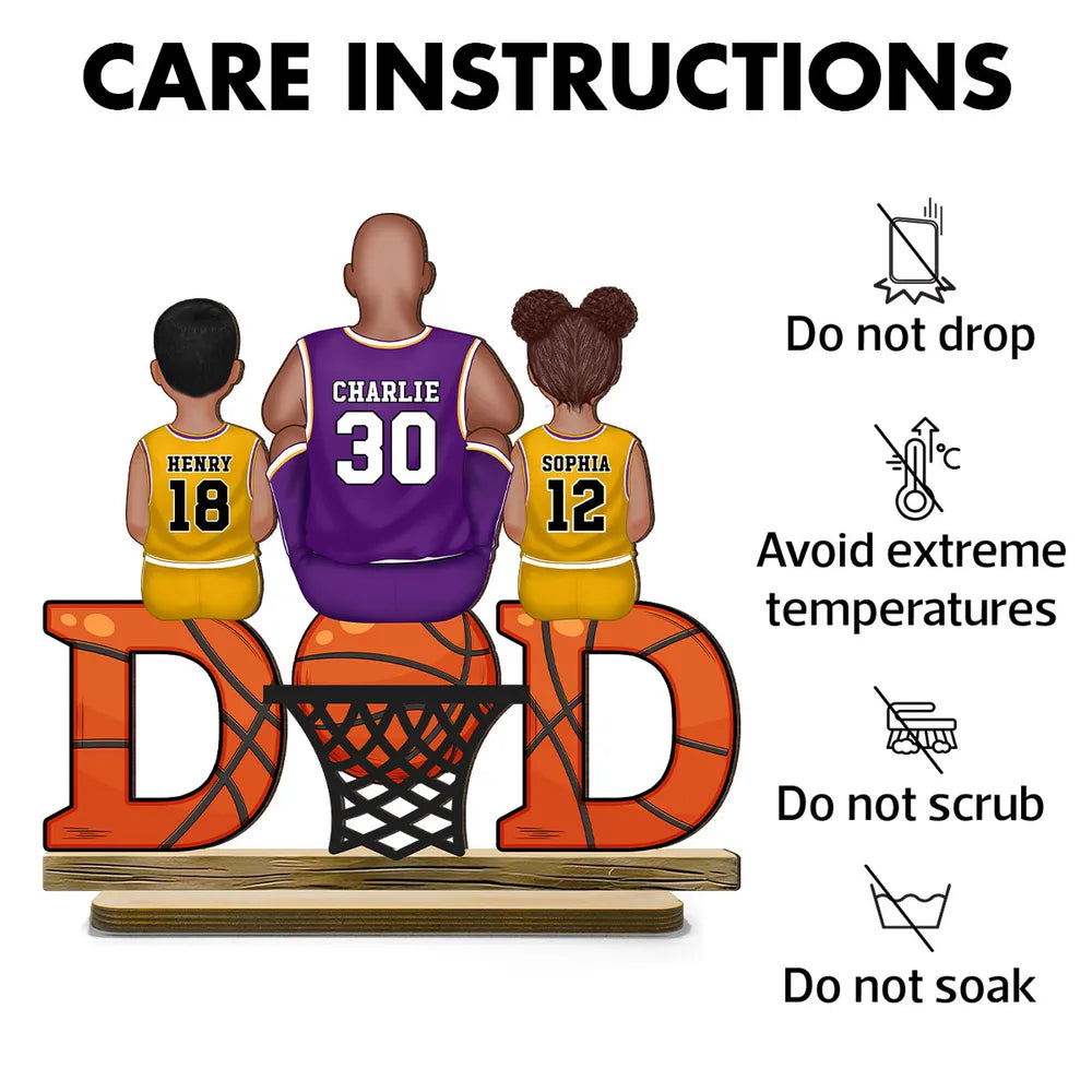 Basketball Dad & Kids Personalized 2-Layer Standing Wooden Plaque, Father’s Day Gift for Dads, Gift for Husband