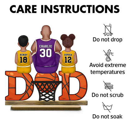 Basketball Dad & Kids Personalized 2-Layer Standing Wooden Plaque, Father’s Day Gift for Dads, Gift for Husband