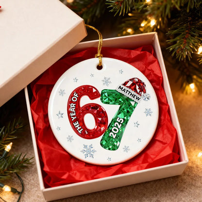 Shining Effect Teen Boy Girl 2025 Trending Slang Christmas 67 Six Seven - Personalized Ceramic Ornament - Funny Christmas Gift For Teen, Grandkid, Gen Alpha