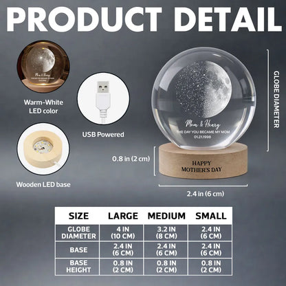 Custom Moon Phase & Star Map by Date Engraved Wooden Base - Personalized Crystal Ball LED Night Light - Heartfelt Gift for Mom