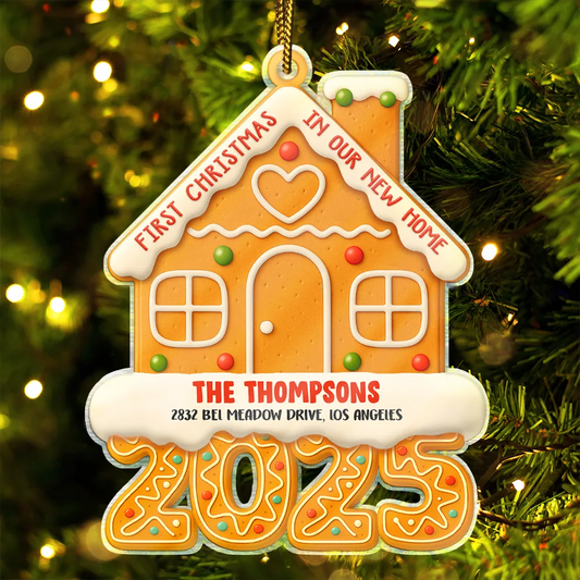 Gingerbread Style First Christmas In Our New Home 2025 - Personalized Custom Shaped Acrylic Ornament