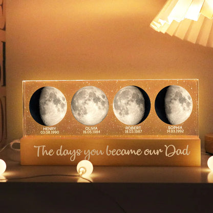 Custom Birth Moon Phase The Day You Become My Dad Mom Personalized Acrylic Block LED Night Light (AU, UK)