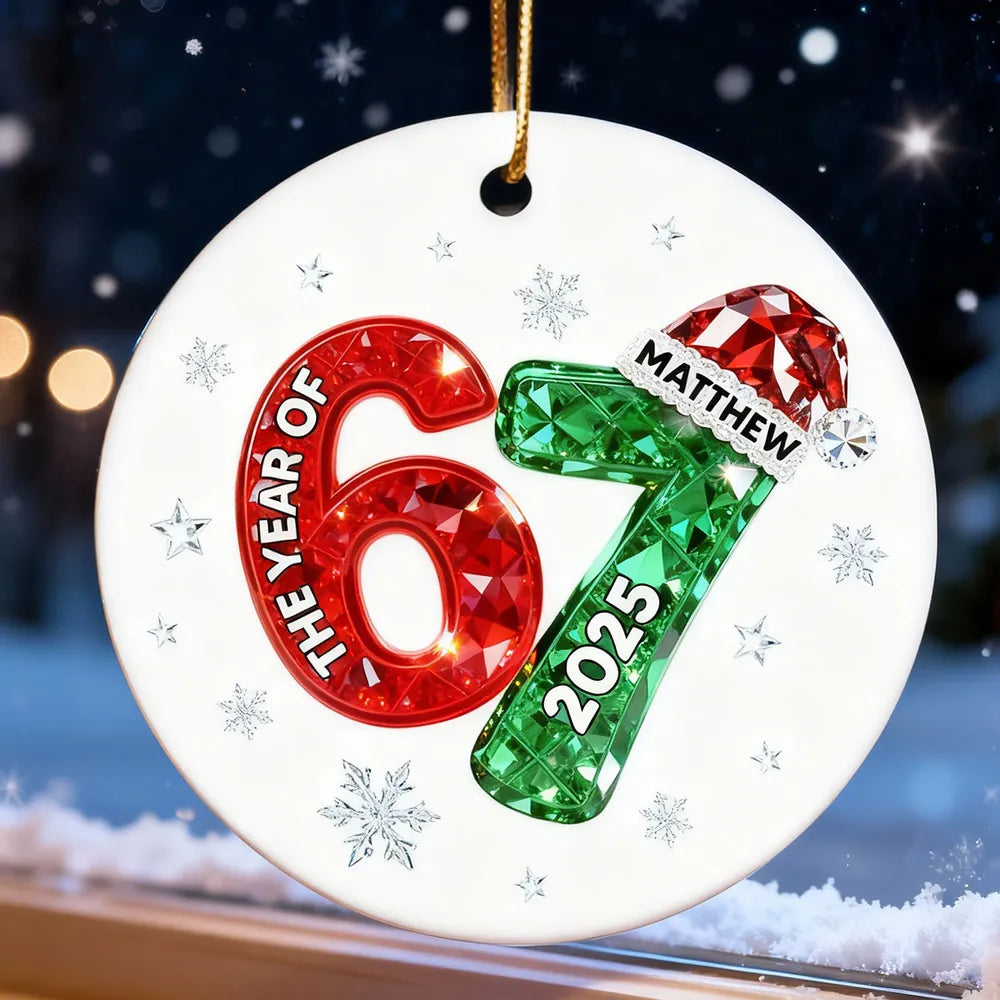 Shining Effect Teen Boy Girl 2025 Trending Slang Christmas 67 Six Seven - Personalized Ceramic Ornament - Funny Christmas Gift For Teen, Grandkid, Gen Alpha