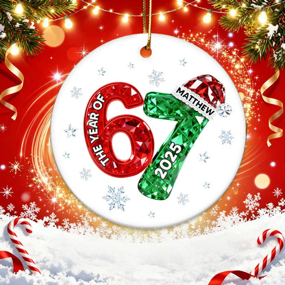 Shining Effect Teen Boy Girl 2025 Trending Slang Christmas 67 Six Seven - Personalized Ceramic Ornament - Funny Christmas Gift For Teen, Grandkid, Gen Alpha