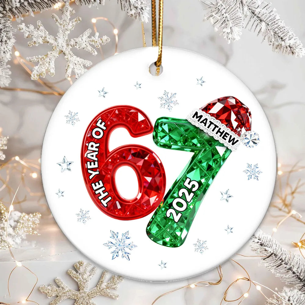 Shining Effect Teen Boy Girl 2025 Trending Slang Christmas 67 Six Seven - Personalized Ceramic Ornament - Funny Christmas Gift For Teen, Grandkid, Gen Alpha