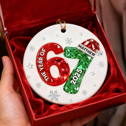 Shining Effect Teen Boy Girl 2025 Trending Slang Christmas 67 Six Seven - Personalized Ceramic Ornament - Funny Christmas Gift For Teen, Grandkid, Gen Alpha