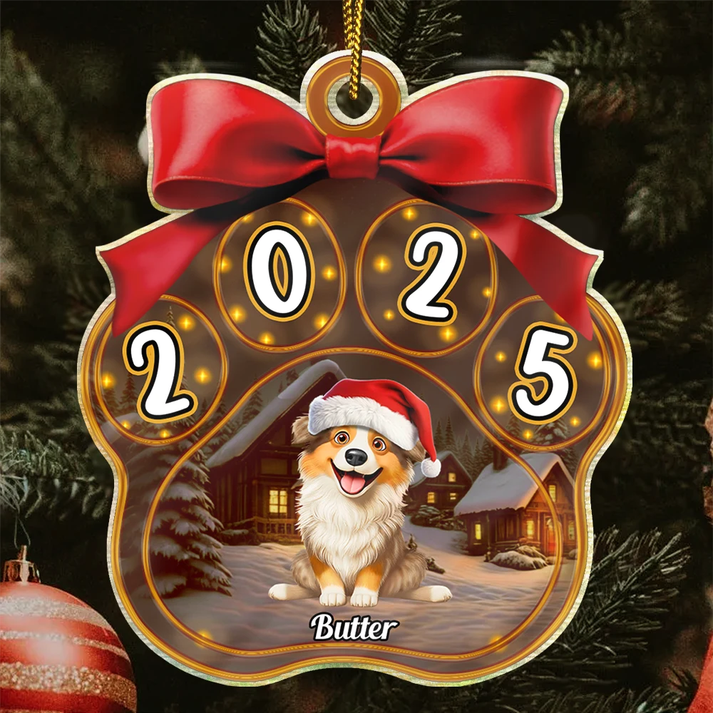Christmas Dogs Pawprint - Personalized Custom Shaped Acrylic Ornament