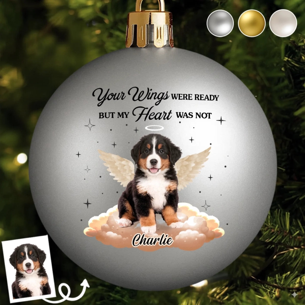 Custom Photo Colored Ball Ornament - Personalized Pet Christmas Memorial Sympathy Gifts For Dogs, Cats - Paw Prints Etched In Our Hearts