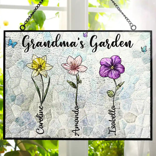 Crystal Art Birth Flower Grandma's Garden - Personalized Horizontal Acrylic Suncatcher