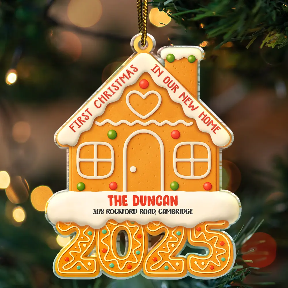 Gingerbread Style First Christmas In Our New Home 2025 - Personalized Custom Shaped Acrylic Ornament