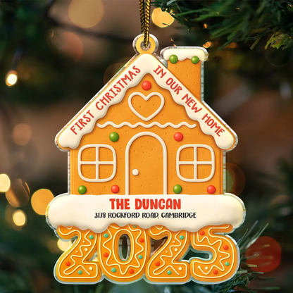 Gingerbread Style First Christmas In Our New Home 2025 - Personalized Custom Shaped Acrylic Ornament