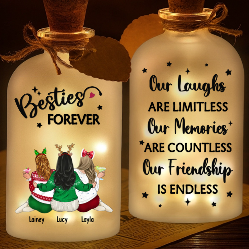 Custom Glass Bottle LED Light - Personalized Christmas Best Friend Birthday Gifts For Women, Besties, Sisters, BFF - Together Forever Through Every Moment
