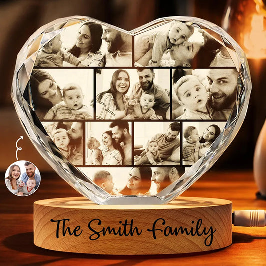 Custom Photo Family Couple Bestie Pet - Personalized Crystal Heart Shaped Lamp