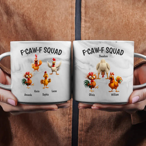 3D Effect Funny Chickens F-CAW-F Squad - Personalized Marble Mug