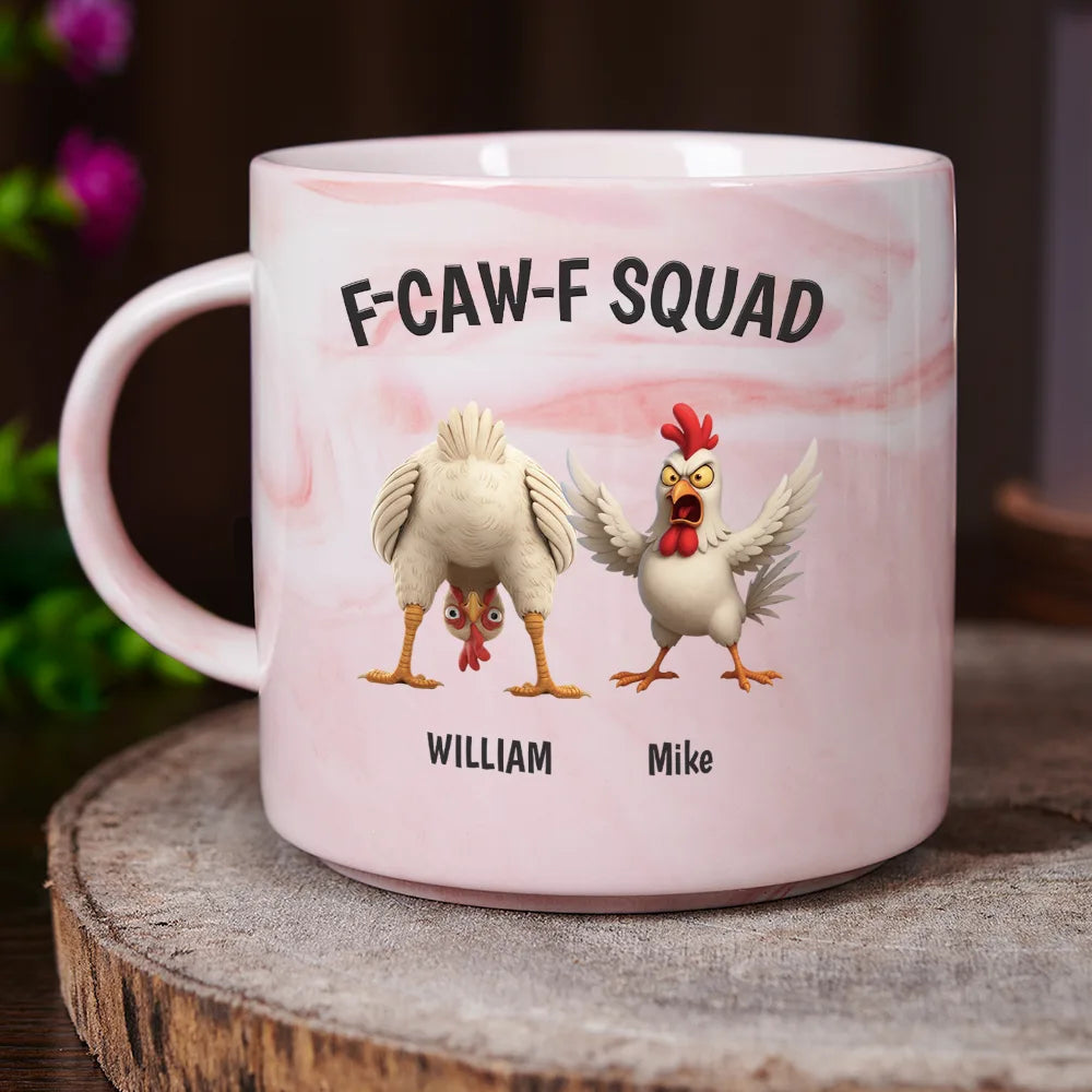 3D Effect Funny Chickens F-CAW-F Squad - Personalized Marble Mug