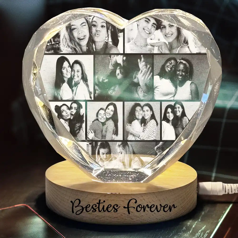 Custom Photo Family Couple Bestie Pet - Personalized Crystal Heart Shaped Lamp