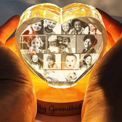 Custom Photo Family Couple Bestie Pet - Personalized Crystal Heart Shaped Lamp