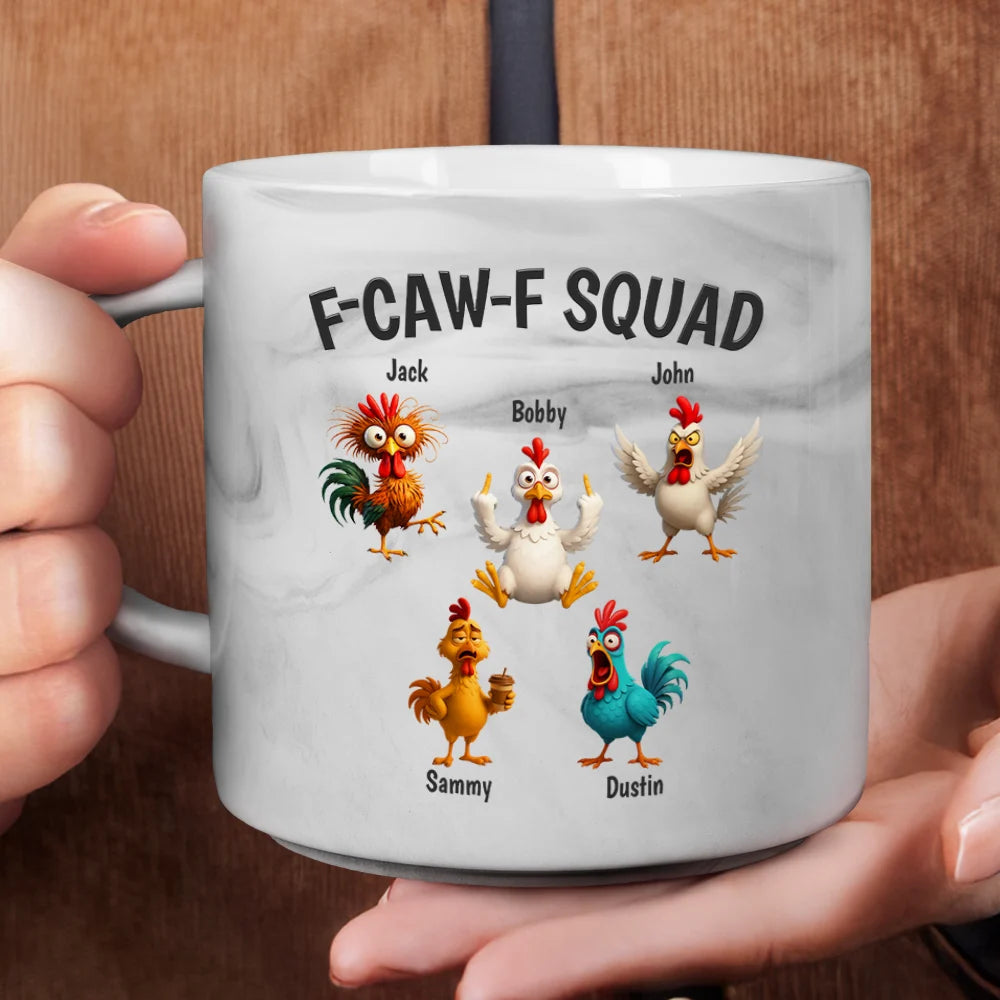 3D Effect Funny Chickens F-CAW-F Squad - Personalized Marble Mug