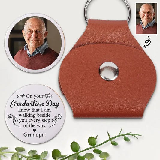 Custom Photo Graduation Walking Beside You Memorial - Personalized Leather Pocket Hug