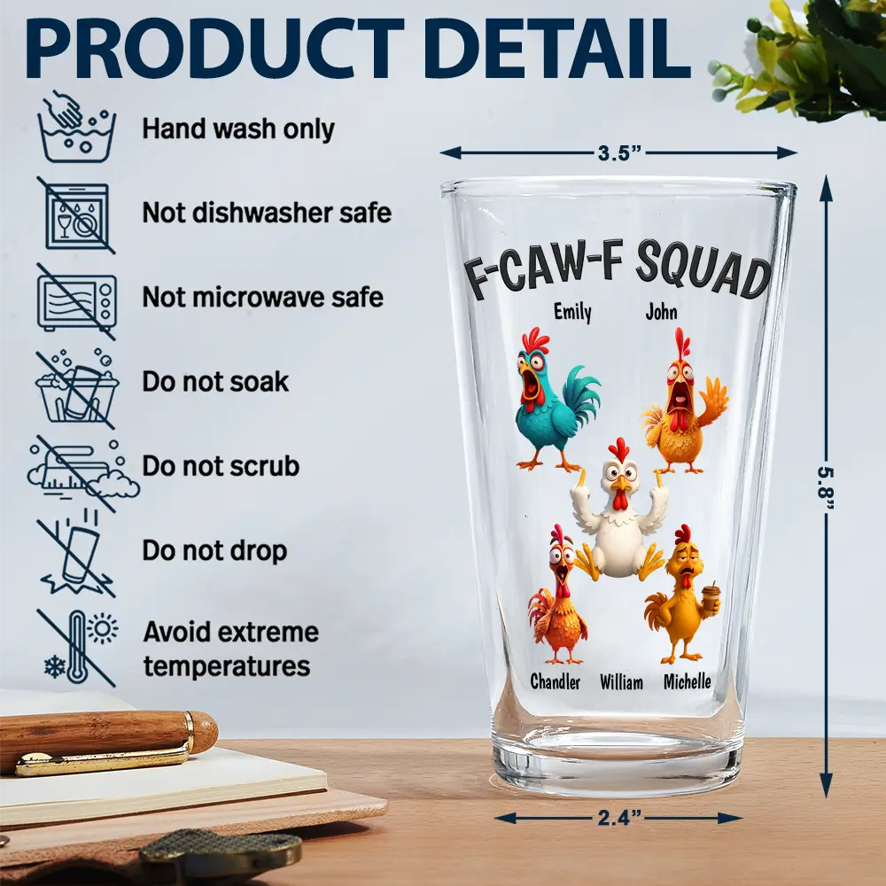 3D Effect Funny Chickens F-CAW-F Squad - Personalized Beer Glass