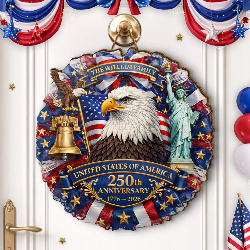 3D Effect Eagle Wreath 250th Anniversary - Personalized Custom Shaped Wood Sign