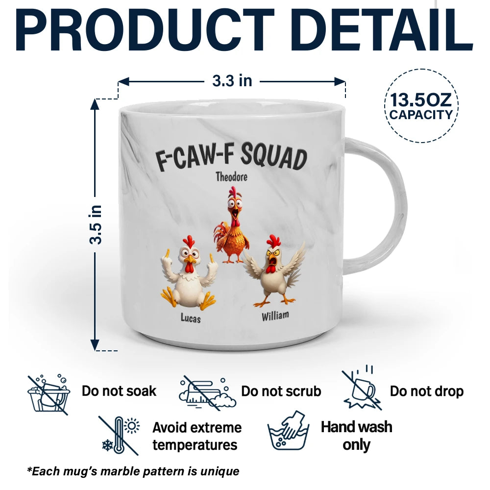 3D Effect Funny Chickens F-CAW-F Squad - Personalized Marble Mug
