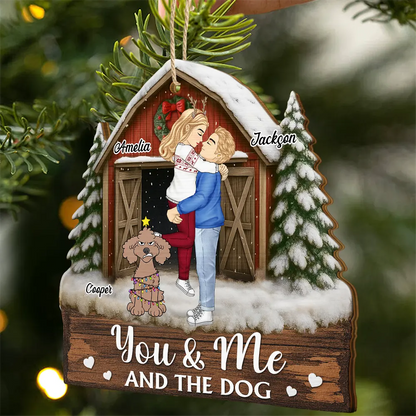 You And Me And The Dogs Pet Couple Red Barn - Personalized Custom Shaped Wooden Ornament