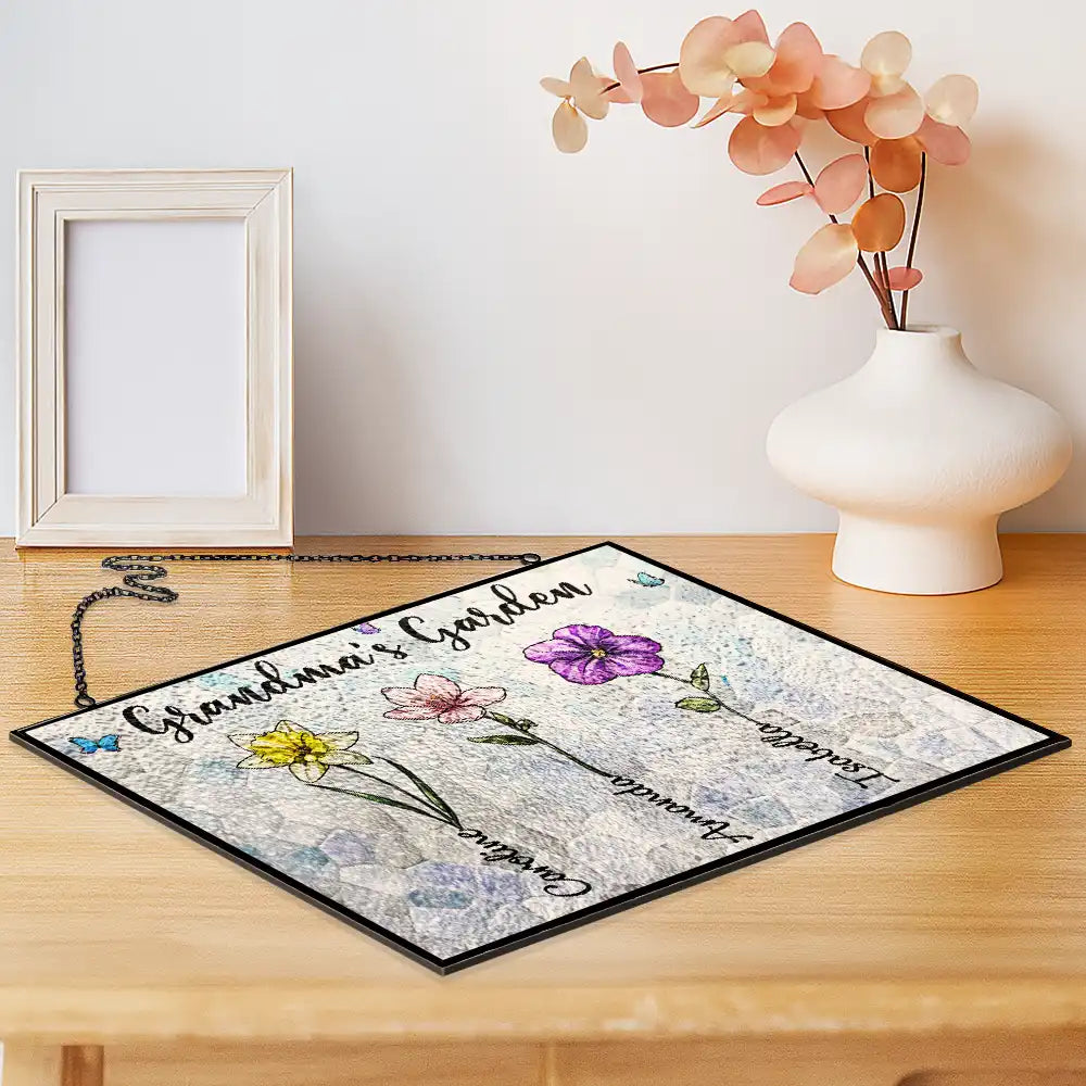 Crystal Art Birth Flower Grandma's Garden - Personalized Horizontal Acrylic Suncatcher