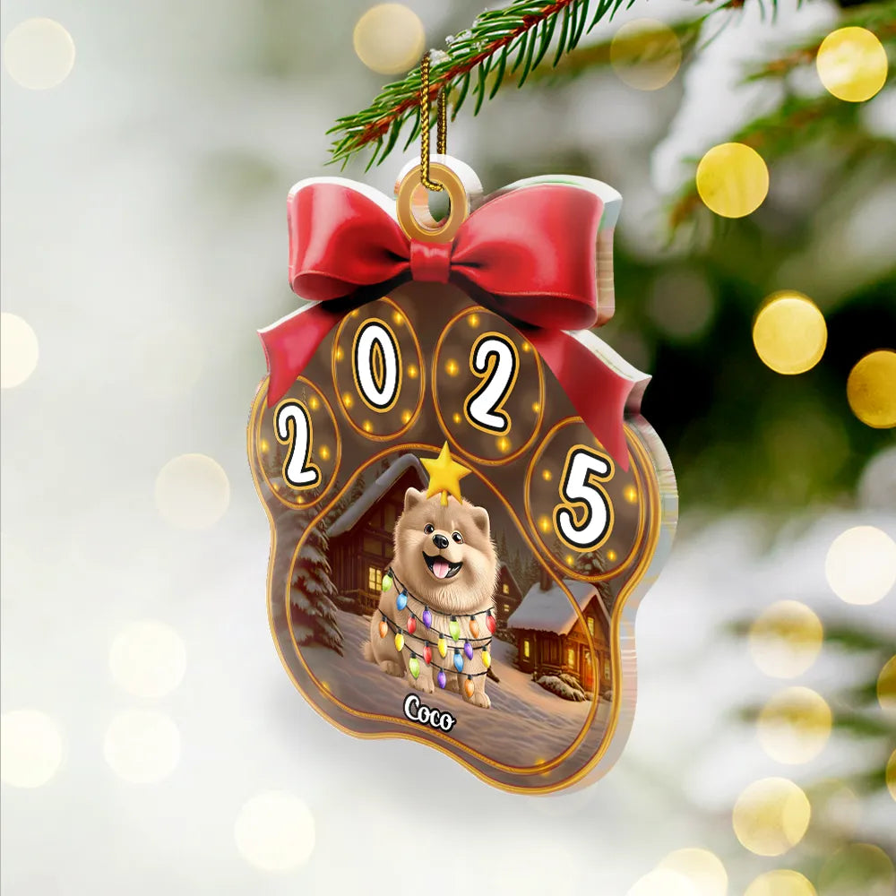 Christmas Dogs Pawprint - Personalized Custom Shaped Acrylic Ornament