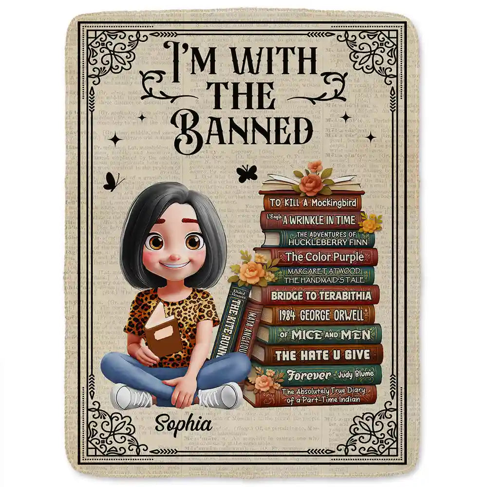 Book Lovers I'm With The Banned - Personalized Fleece Blanket